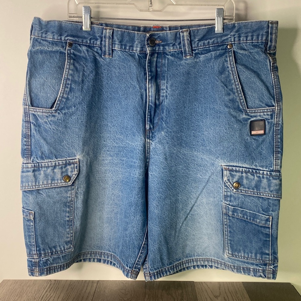 Craftsman Men's Size 42 Light Wash Denim Cargo Shorts w/ Utility Pockets - 1352